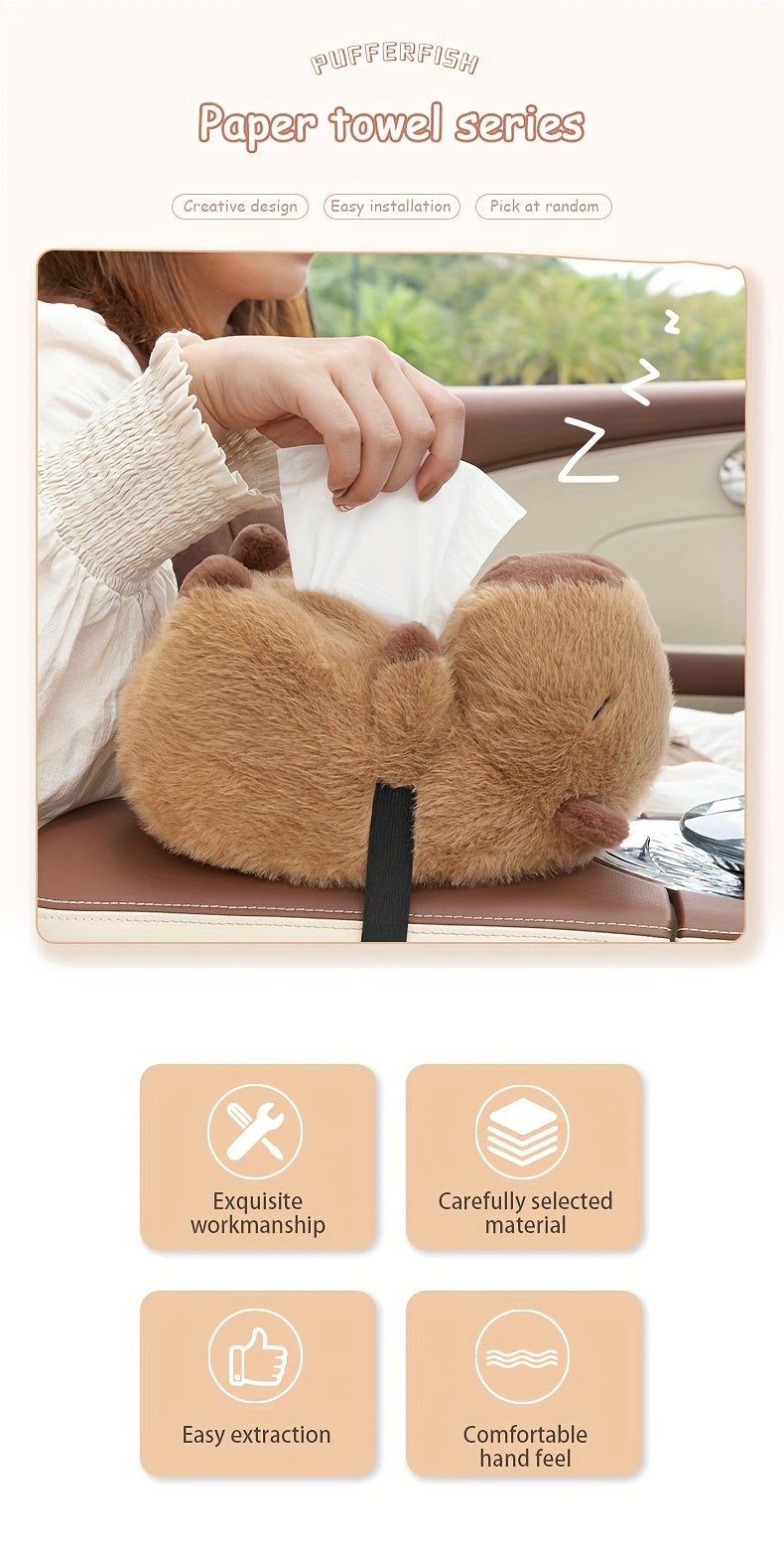 Capybara Plush Car Tissue Holder