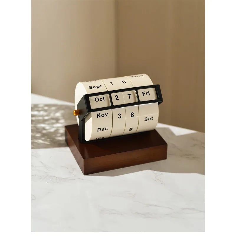 Wheel Perpetual Calendar – Rotating Desk Calendar with Wooden Base