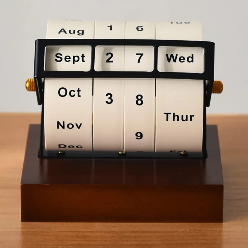 Wheel Perpetual Calendar – Rotating Desk Calendar with Wooden Base