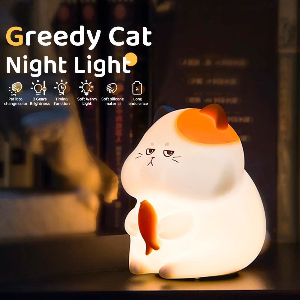 Cute Silicone Cat Night Light – Rechargeable & Dimmable