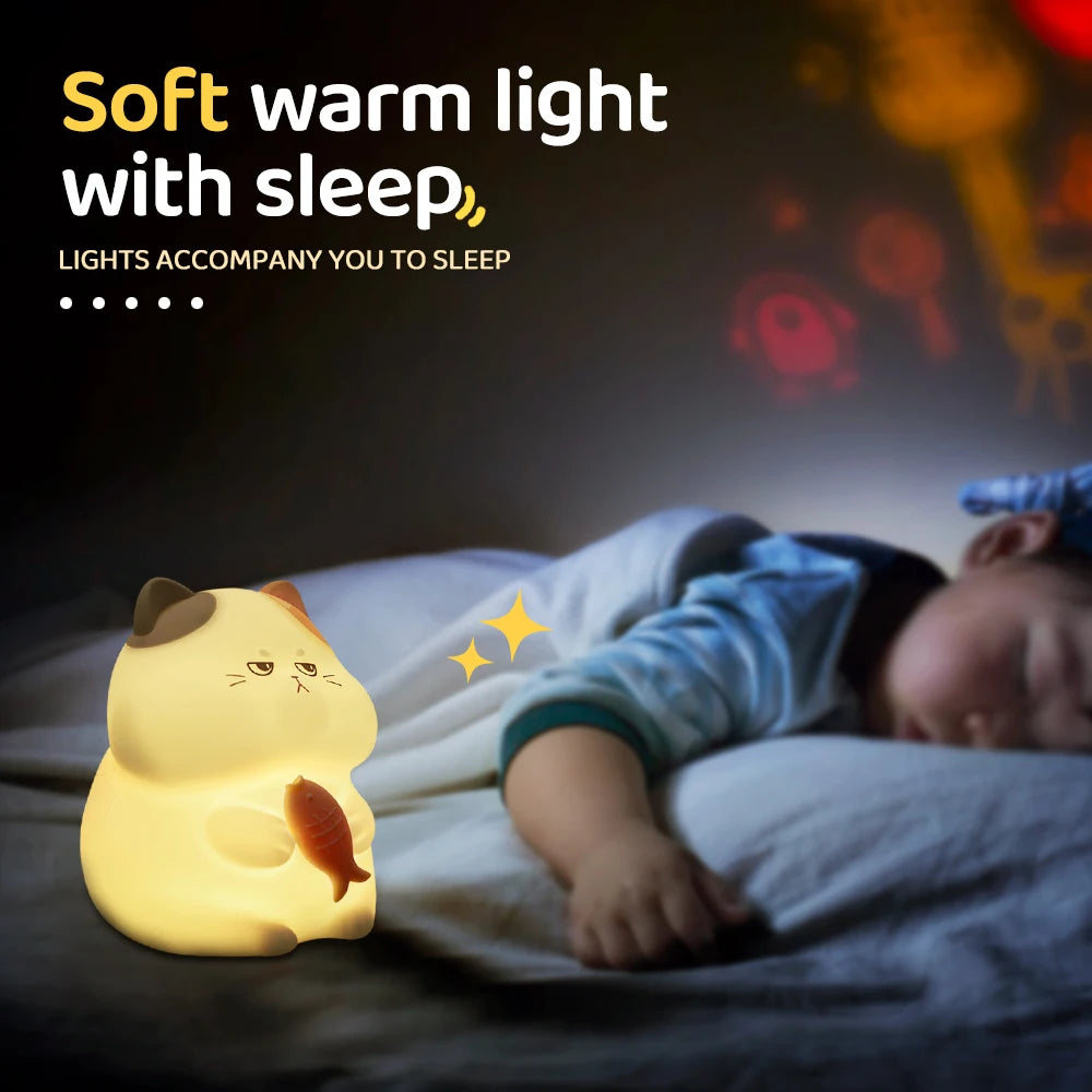 Cute Silicone Cat Night Light – Rechargeable & Dimmable